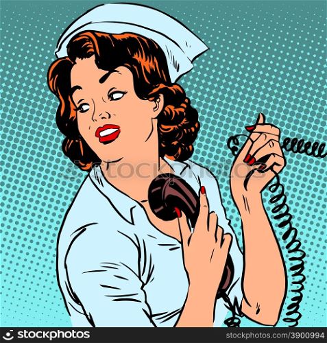 Nurse hospital phone health medical surgery style pop art retro. Nurse hospital phone health medical surgery Halftone style pop art retro vintage