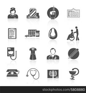 Nurse icon black set with first aid service symbols isolated vector illustration. Nurse Icon Set