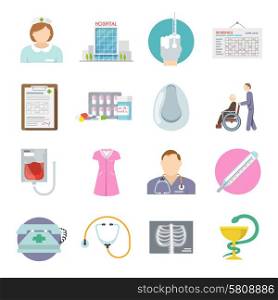 Nurse icon flat set with health care service symbols isolated vector illustration. Nurse Icon Flat