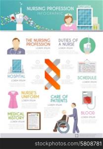 Nurse infographics set with hospital workflow and health care symbols vector illustration. Nurse Infographics Set