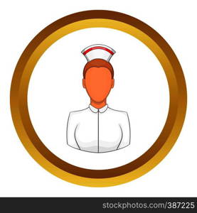 Nurse vector icon in golden circle, cartoon style isolated on white background. Nurse vector icon