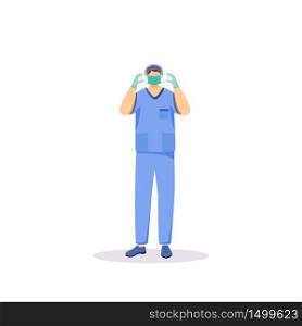 Nurse wearing face mask flat color vector faceless character. Hospital worker. Doctor with surgical mask isolated cartoon illustration for web graphic design and animation. Nurse wearing face mask flat color vector faceless character
