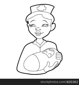 Nurse with a newborn icon. Isometric 3d illustration of nurse with a newborn vector icon for web. Nurse with a newborn icon, isometric 3d style