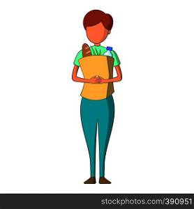Nurse with food bag icon. Cartoon illustration of nurse vector icon for web design. Nurse icon, cartoon style