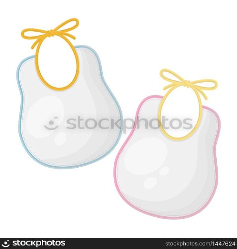 Nursery baby blue and pink food bibs. Vector illustration.