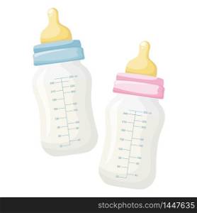 Nursery baby infant milk bottles .Vector illustration.