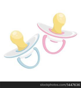 Nursery baby pink and blue pacifiers set. Vector illustration.