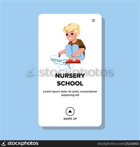 Nursery School Playground Painting Boy Kid Vector. Nursery School Leisure Time For Drawing Picture With Chalk On Asphalt. Character Child Education And Recreation Web Flat Cartoon Illustration. Nursery School Playground Painting Boy Kid Vector