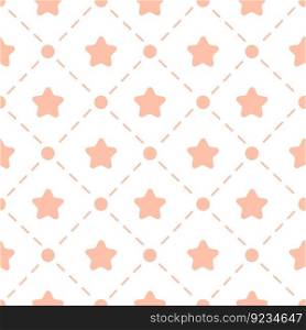 Nursery seamless pattern template. Simple vector star and shape fabric print. Isolated flat doodle drawing. Scandinavian retro boho style. Pink dotted line ornament.