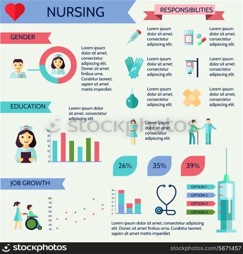 Nursing gender education job growth infographic set vector illustration