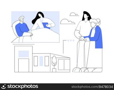 Nursing home abstract concept vector illustration. Nurse helps sickness patients from hospice, physical medicine and rehabilitation, palliative medicine, people with disability abstract metaphor.. Nursing home abstract concept vector illustration.