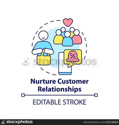 Nurture customer relationships concept icon. Solving for customer needs abstract idea thin line illustration. Isolated outline drawing. Editable stroke. Arial, Myriad Pro-Bold fonts used. Nurture customer relationships concept icon