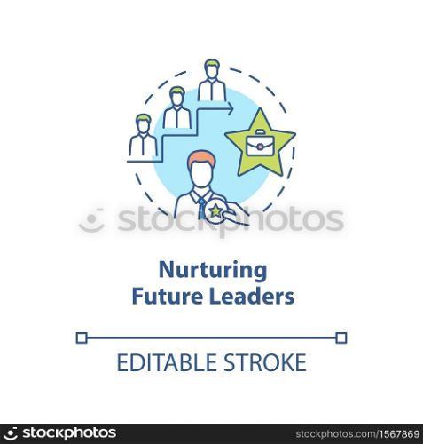 Nurturing future leaders concept icon. Education for career growth. Training for corporate executive idea thin line illustration. Vector isolated outline RGB color drawing. Editable stroke. Nurturing future leaders concept icon