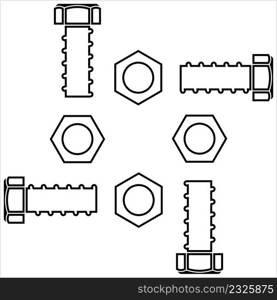 Nut And Bolt Icon, Hex Nut Vector Art Illustration