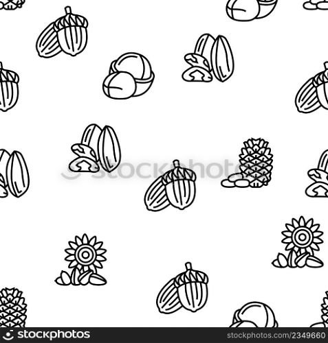 Nut Delicious Natural Nutrition Vector Seamless Pattern Thin Line Illustration. Nut Delicious Natural Nutrition Vector Seamless Pattern