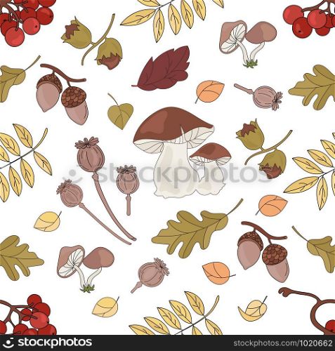 NUT LANDSCAPE Autumn Nature Seamless Pattern Vector Illustration