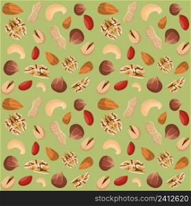 Nut mix seamless pattern of dried peanut walnut hazelnut pistachio vector illustration