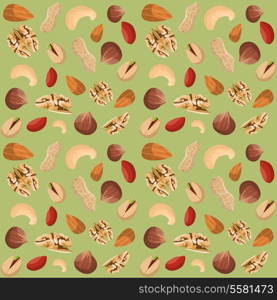 Nut mix seamless pattern of dried peanut walnut hazelnut pistachio vector illustration