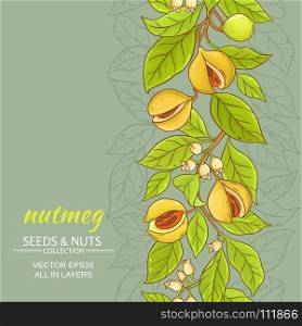 nutmeg vector background. nutmeg branches vector pattern on color background
