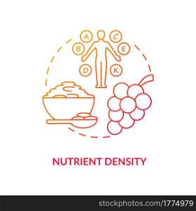 Nutrient density concept icon. Amount of nutritions included in food. Quality of products. Healthy eating abstract idea thin line illustration. Vector isolated outline color drawing. Nutrient density concept icon