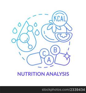 Nutrition analysis blue gradient concept icon. Food testing abstract idea thin line illustration. Dietary content. Vitamins and minerals. Isolated outline drawing. Myriad Pro-Bold font used. Nutrition analysis blue gradient concept icon