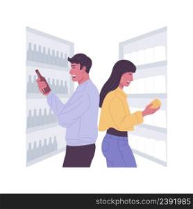 Nutrition facts isolated cartoon vector illustrations. Couple reading product composition on labels in grocery store, buying food in a supermarket, study nutrition facts vector cartoon.. Nutrition facts isolated cartoon vector illustrations.