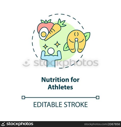 Nutrition for athletes concept icon. Healthy ration for active lifestyle abstract idea thin line illustration. Isolated outline drawing. Editable stroke. Roboto-Medium, Myriad Pro-Bold fonts used. Nutrition for athletes concept icon