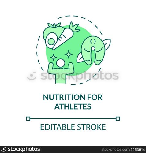 Nutrition for athletes green concept icon. Healthy ration for trainings abstract idea thin line illustration. Isolated outline drawing. Editable stroke. Roboto-Medium, Myriad Pro-Bold fonts used. Nutrition for athletes green concept icon