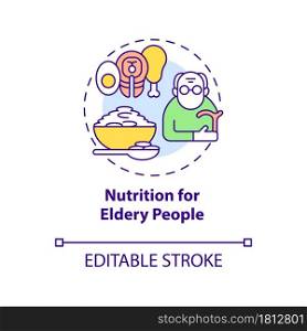 Nutrition for elderly people concept icon. Balanced diet abstract idea thin line illustration. Meal plan rich in nutrients for young adult. Vector isolated outline color drawing. Editable stroke. Nutrition for elderly people concept icon