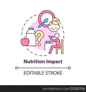 Nutrition impact concept icon. Diet for mental health. Trend in psychology abstract idea thin line illustration. Isolated outline drawing. Editable stroke. Arial, Myriad Pro-Bold fonts used. Nutrition impact concept icon