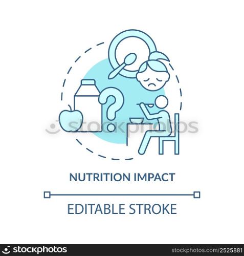 Nutrition impact turquoise concept icon. Diet for mental health. Trend in psychology abstract idea thin line illustration. Isolated outline drawing. Editable stroke. Arial, Myriad Pro-Bold fonts used. Nutrition impact turquoise concept icon
