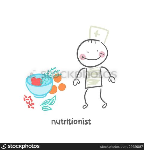 nutritionist standing next to a bowl of vegetables