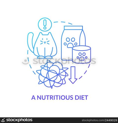 Nutritious diet blue gradient concept icon. Proper pet care routine abstract idea thin line illustration. Healthy treats for dogs, cats. Isolated outline drawing. Myriad Pro-Bold font used. Nutritious diet blue gradient concept icon