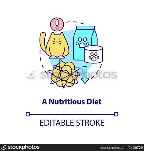 Nutritious diet concept icon. Proper pet care routine abstract idea thin line illustration. Healthy treats for dogs, cats. Isolated outline drawing. Editable stroke. Arial, Myriad Pro-Bold fonts used. Nutritious diet concept icon