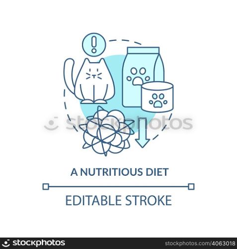 Nutritious diet turquoise concept icon. Proper pet care routine abstract idea thin line illustration. Healthy treats. Isolated outline drawing. Editable stroke. Arial, Myriad Pro-Bold fonts used. Nutritious diet turquoise concept icon