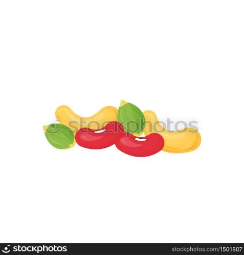 Nuts and beans cartoon vector illustration. Source of vegetable protein and polyunsaturated fats flat color object. Good nutrition. Healthy vegan food isolated on white background. Nuts and beans cartoon vector illustration