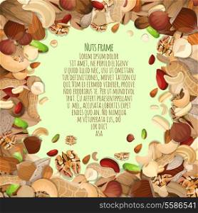 Nuts and seeds mix food decorative card frame vector illustration