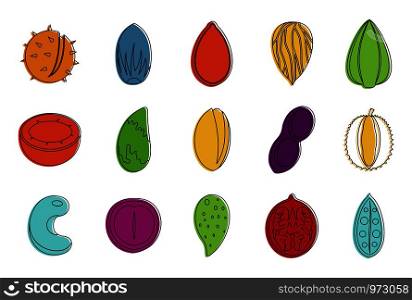 Nuts icon set. Color outline set of nuts vector icons for web design isolated on white background. Nuts icon set, color outline style
