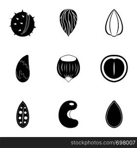 Nuts icon set. Simple set of 9 nuts vector icons for web isolated on white background. Nuts icon set, simple style