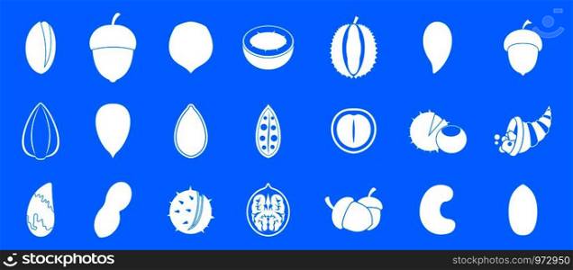 Nuts icon set. Simple set of nuts vector icons for web design isolated on blue background. Nuts icon blue set vector