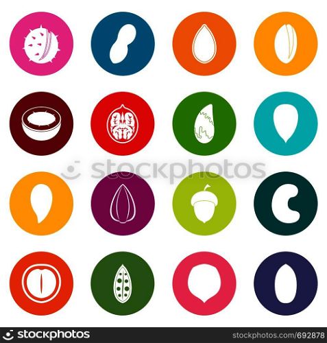 Nuts icons many colors set isolated on white for digital marketing. Nuts icons many colors set