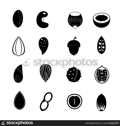 Nuts icons set. Simple illustration of 16 nuts vector icons for web. Nuts icons set, simple style