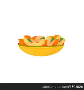 Nuts in bowl cartoon vector illustration. Almonds, cashews and pistachios flat color object. Sources of vegetable protein and oils. Healthy vegetarian nutrition isolated on white background. Nuts in bowl cartoon vector illustration