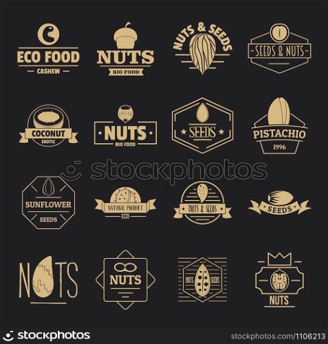 Nuts seeds logo icons set. Simple illustration of 16 nuts seeds logo vector icons for web. Nuts seeds logo icons set, simple style
