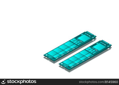 NVME Express M.2 memory realistic 3d isometric illustration, random access memory, personal computer hardware component, custom gaming and workstation accessories, vector illustration.