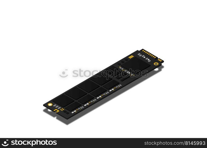 NVME Express M.2 memory realistic 3d isometric illustration, random access memory, personal computer hardware component, custom gaming and workstation accessories, vector illustration.