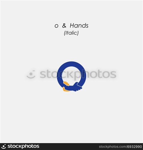 o - Letter abstract icon & hands logo design vector template.Business offer,partnership symbol.Hope,help concept.Support,teamwork sign.Corporate business & education logotype symbol.Vector illustration