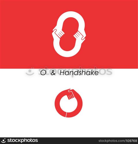 O - Letter abstract icon & hands logo design vector template.Teamwork and Partnership concept.Business offer and Deal symbol.Vector illustration