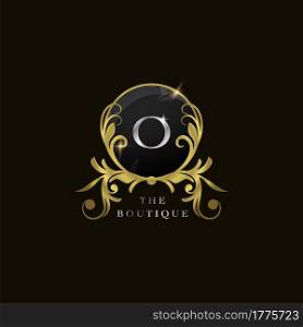 O Letter Golden Circle Shield Luxury Boutique Logo, vector design concept for initial, luxury business, hotel, wedding service, boutique, decoration and more brands.