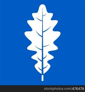 Oak leaf icon white isolated on blue background vector illustration. Oak leaf icon white
